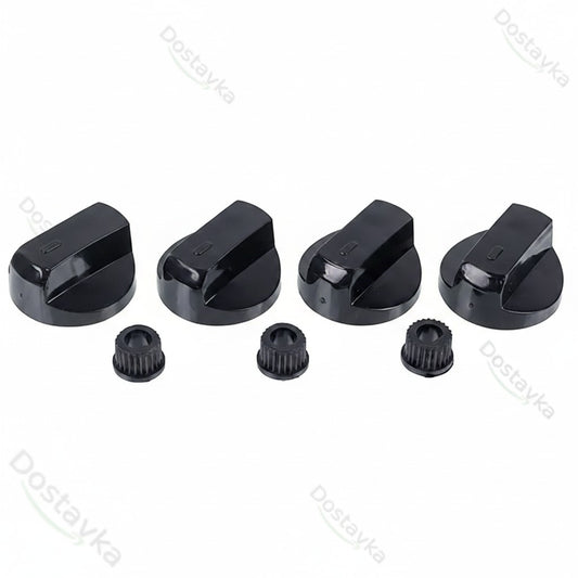 Набор универсальных ручек регулировки для плиты (4 штуки) D=39 мм H=20 мм с переходниками (черный)
