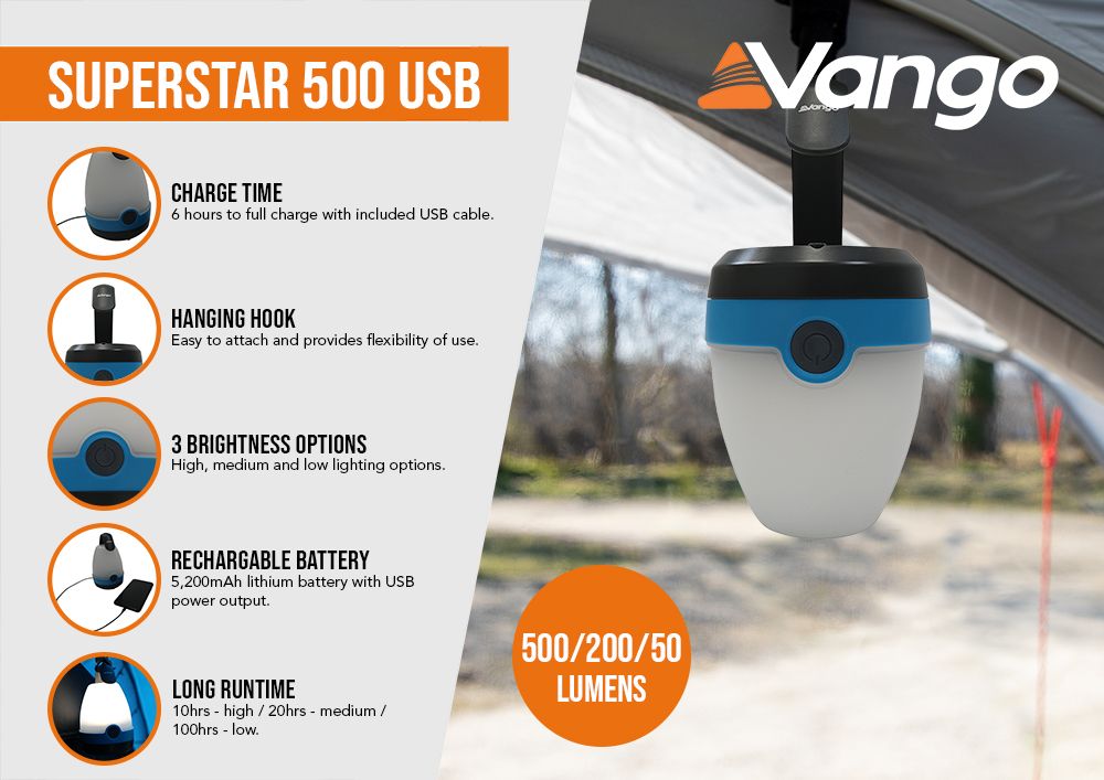 Camping lighter Vango Superstar 500 Recharge USB River Blue (ACSLANTRN3KSW69)