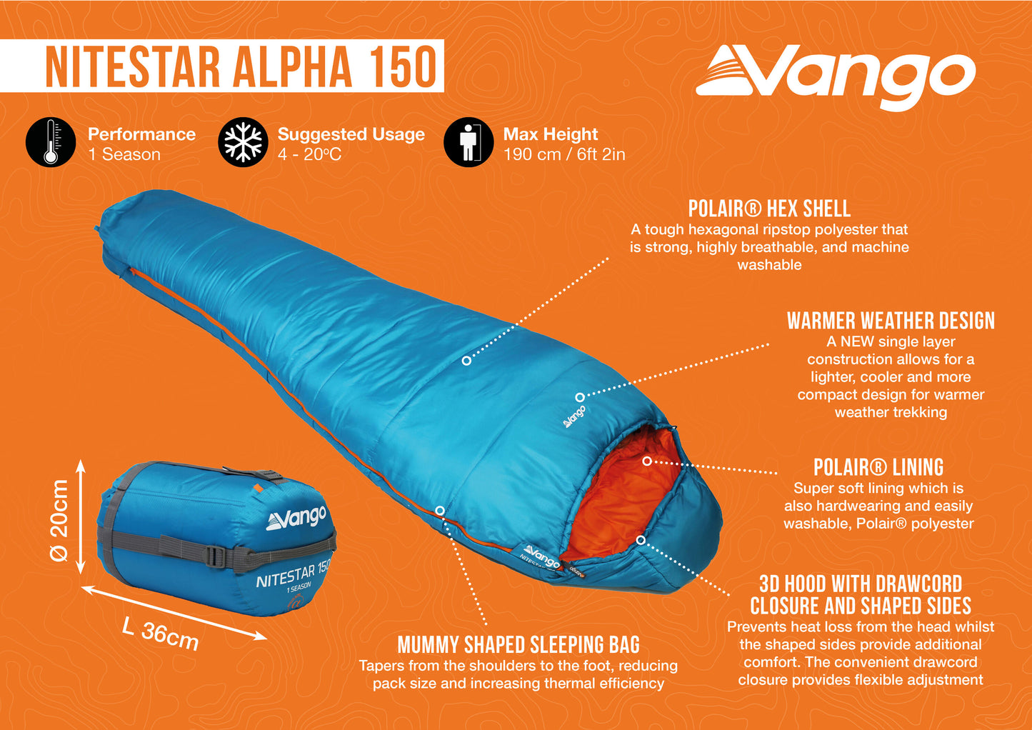 Sleeping bag Vango Nitestar Alpha 150 Atom Blue (SBTNITEST000010)