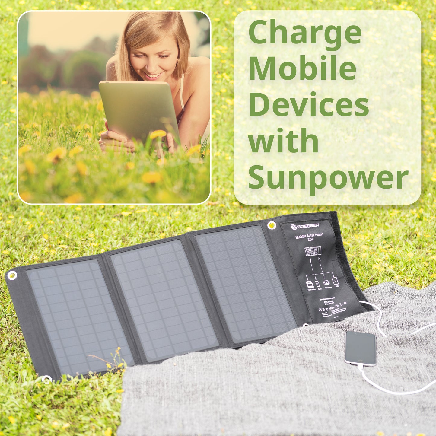 Portable charging device Sonya panel Bresser Mobile Solar Charger 21 Watt USB DC (3810030)