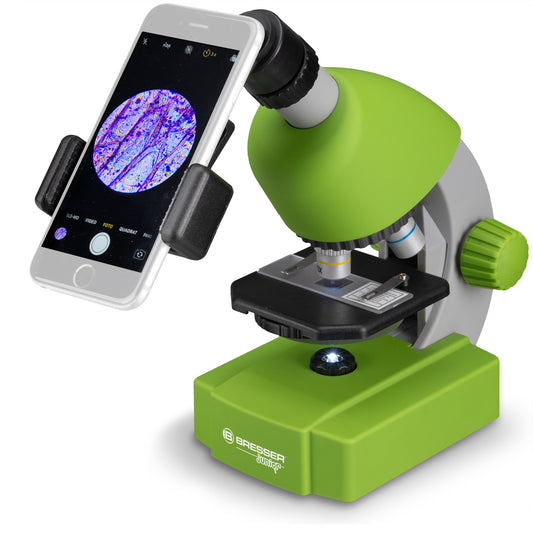 Microscope Bresser Junior 40x-640x Green with follow-up kit and adapter for smartphone (8851300B4K000)