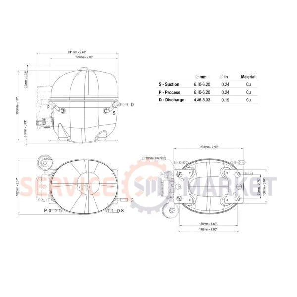 Compressor for refrigeration EMBRACO ASPERA NEK1116Z R134a 194W (with starting relay RSCR)