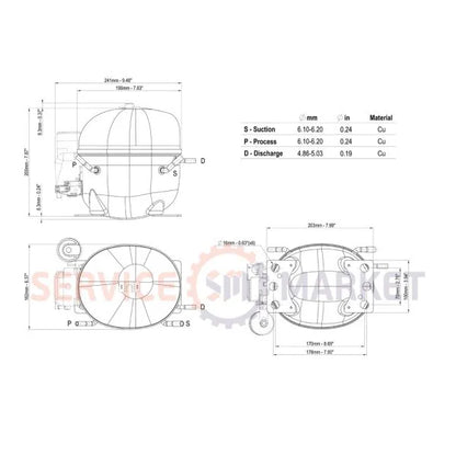 Compressor for refrigeration EMBRACO ASPERA NEK1116Z R134a 194W (with starting relay RSCR)