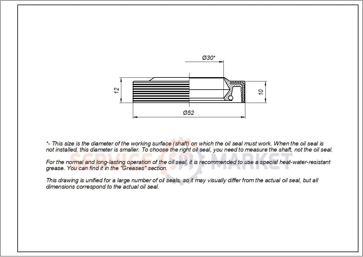 Oil seal 50095515008 (WLK) (30*52*10/12) of the drum of the washing machine Zanussi (10012)