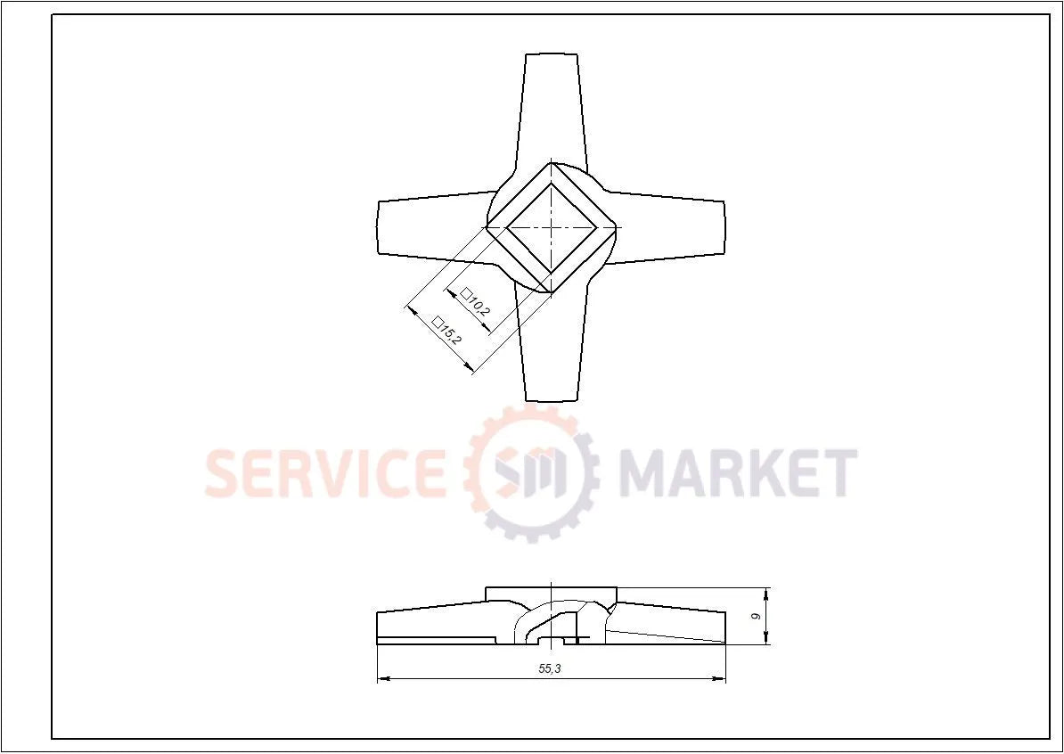 Zelmer meat grinder Knife 00755469 NR8 86.3107 D54 h9 Hole=10x10mm
