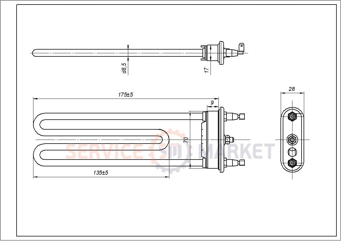 LG, Whirlpool, Indesit, Gorenje, Privileg, Ariston washing machine heating element TPD 175-SB-1600 Kawai