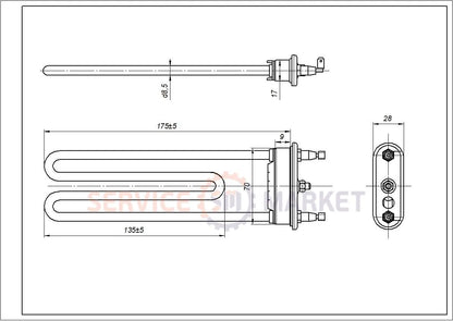 LG, Whirlpool, Indesit, Gorenje, Privileg, Ariston washing machine heating element TPD 175-SB-1600 Kawai