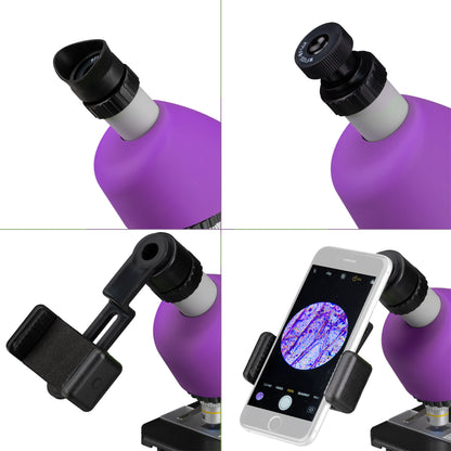 Bresser Junior 40x-640x Purple microscope with follow-up kit and smartphone adapter (8851300GSF000)