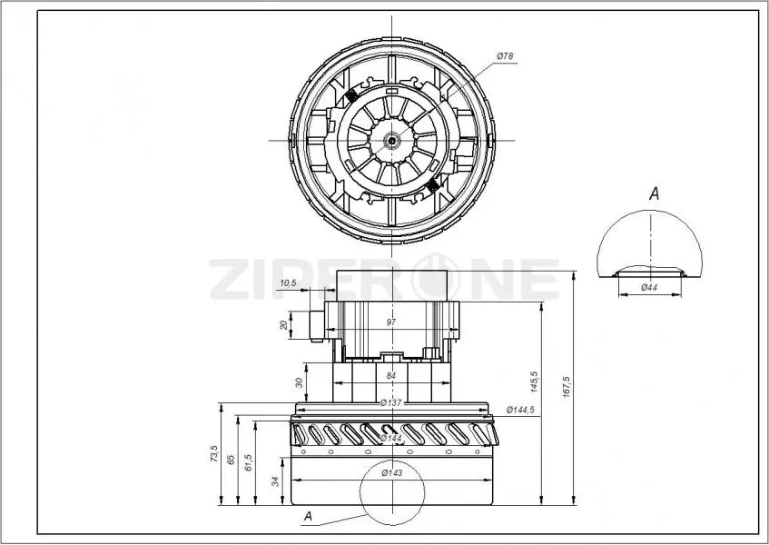 Motor for washing vacuum cleaner Samsung DJ31-00114A Ametek 1600W D=143/78mm H=73/168mm