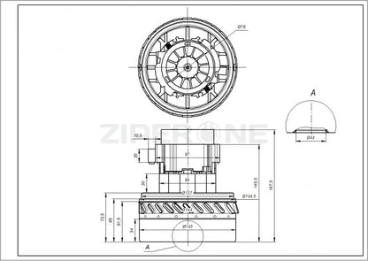 Motor for washing vacuum cleaner Samsung DJ31-00114A Ametek 1600W D=143/78mm H=73/168mm