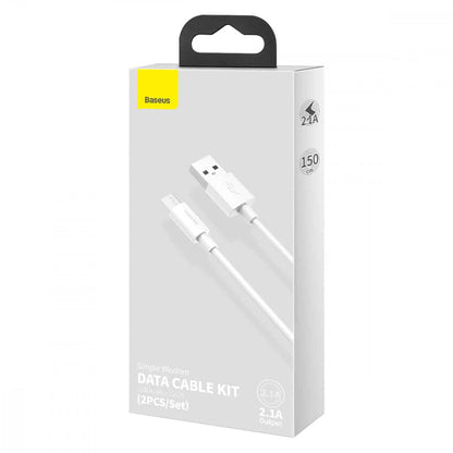 Cable Micro 2.1A (1.5m) Baseus (TZCAMZJ) Simple Wisdom (2PCS/Set – TZCAMZJ-02 White