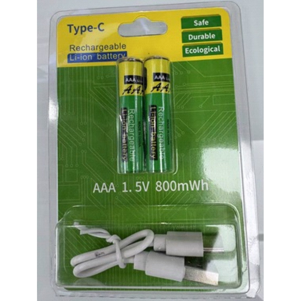 Аккумуляторные батарейки с Type-C разьемом Lithium-ion 800mAh   AAA-7 (2шт)