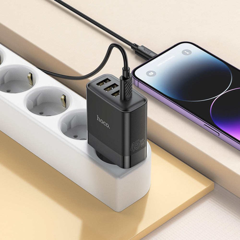 Home Charger 45W PD QC3.0 C to Lightning Cable (1m) Hoco C127A – Black