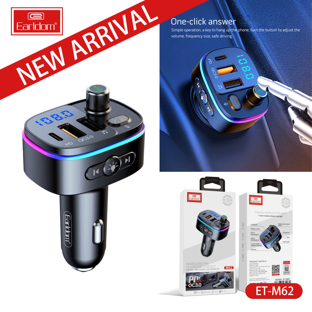 Fm Modulator MP3 | Car Charger | 3.0A | 2U | 1C - Earldom ET-M62