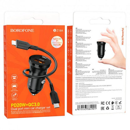 Car Charger 20W PD QC3.0 C to Lightning Cable (1m) Borofone BZ18A – Black