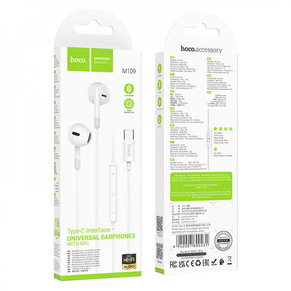 Type C headphones with microphone – Hoco M109 – White