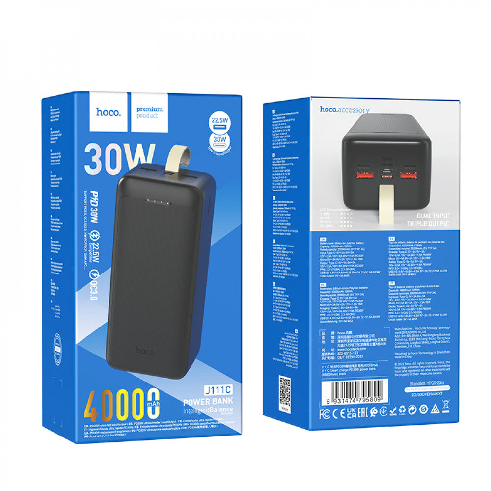 Power Bank 40000 mAh | PD30W – Hoco J111C – Black