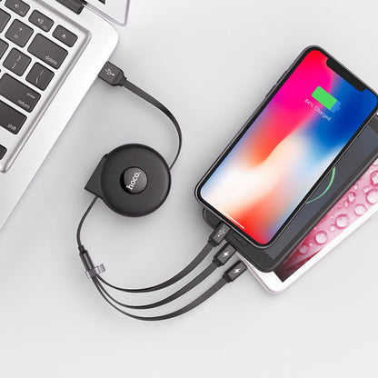 Cable 3 in 1 (L, M, C) 2A (1m) Hoco U50 Retractable – Black