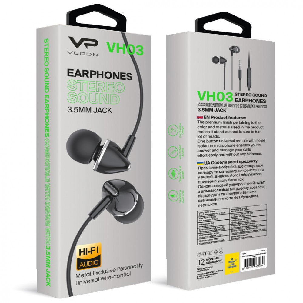 Headphones with microphone 3.5mm Veron VH03 – Black