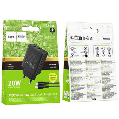 Home Charger 20W PD QC3.0 C to C Cable (1m) Hoco CS94A