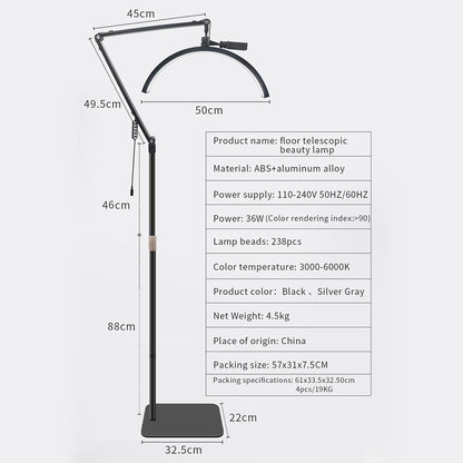 Shadowless LED crescent moon lamp HD-M40X 36W White color 3200-5600K 50cm light:238 145-187cm Alloy lamp head+metal support