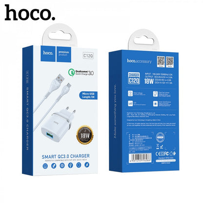 Home Charger | 18W | QC3.0 | Micro Cable (1m) – Hoco C12Q – Black