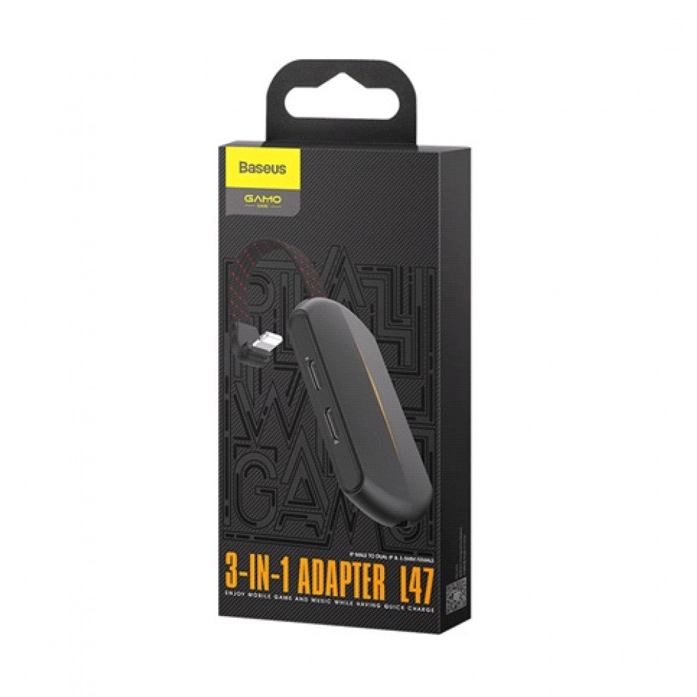 Adapter Lightning To 3.5mm &amp; Dual Lightning Baseus (CALL47-01) 3 in 1 L47 Black