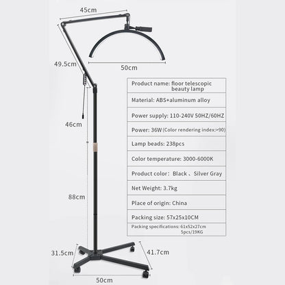 Shadowless LED crescent lamp HD-M50X 36W color 3200-5600K 50cm light:238 138-180cm Alloy lamp head+metal support