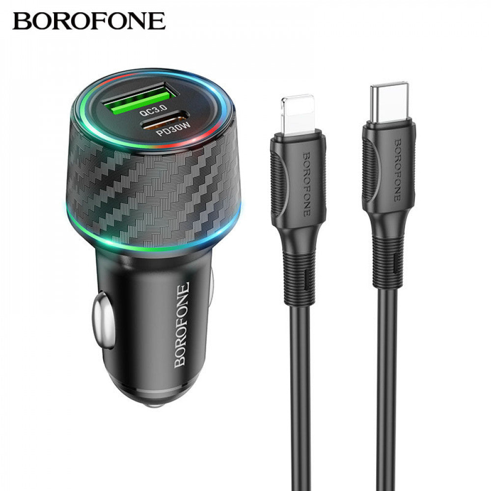 Car Charger 30W PD QC3.0 C to Lightning Cable (1m) Borofone BZ21 – Black