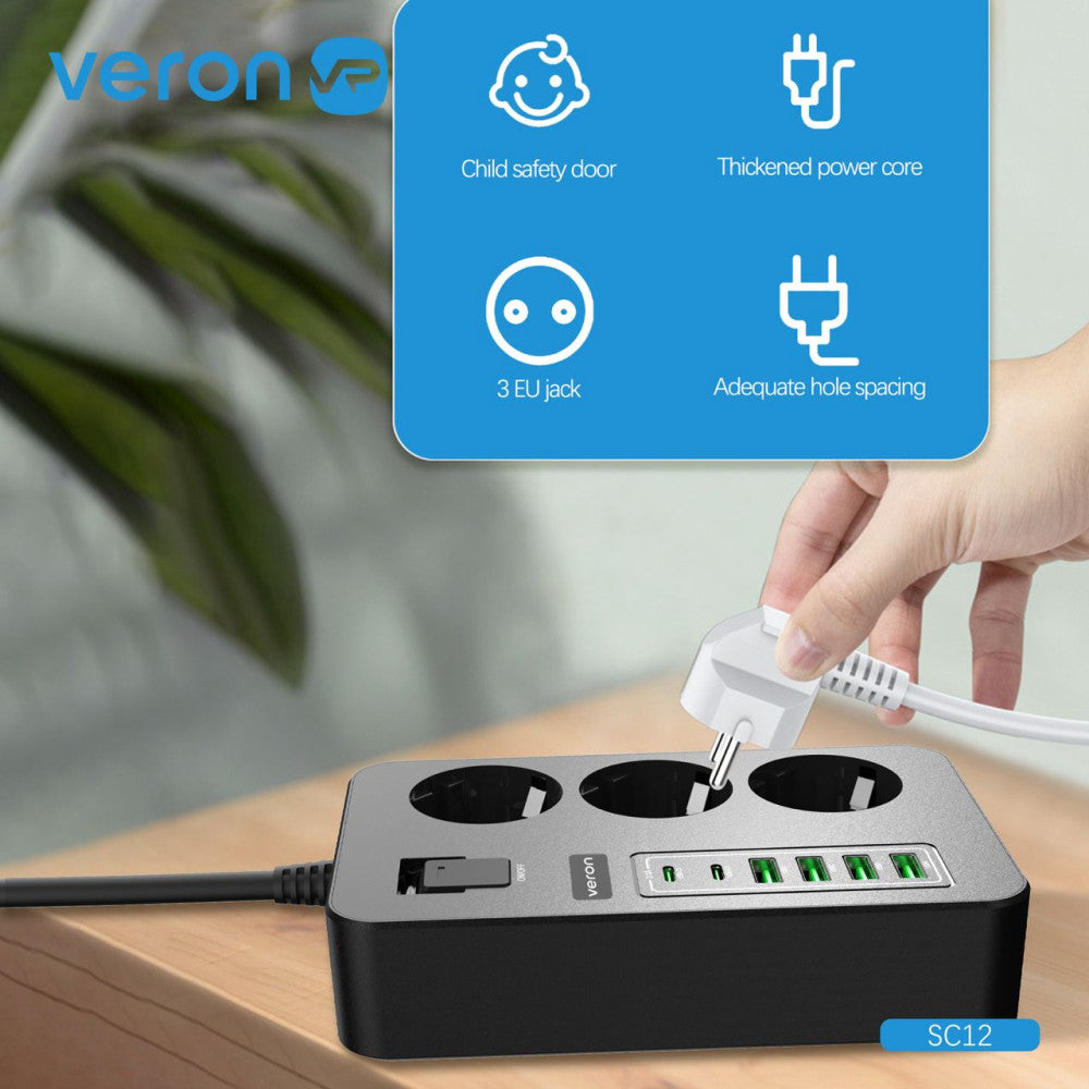 Life filter 4USB | 2USB-C | 3P | 3.1A | 2m - Veron SC12