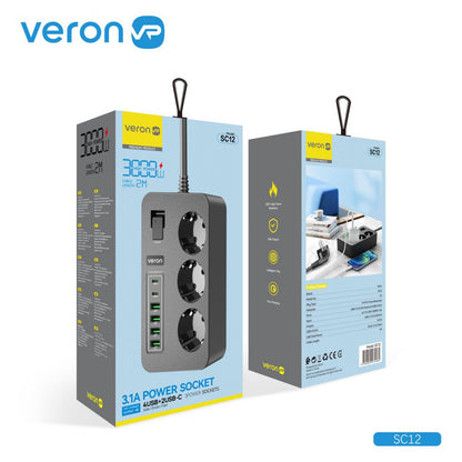 Life filter 4USB | 2USB-C | 3P | 3.1A | 2m - Veron SC12