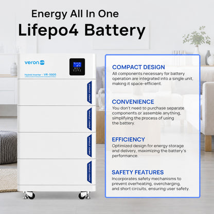 Гибридный инвертор VR-S51101 с одним аккумулятором 5,12KWh с корпусом на колесах  LiFePo4