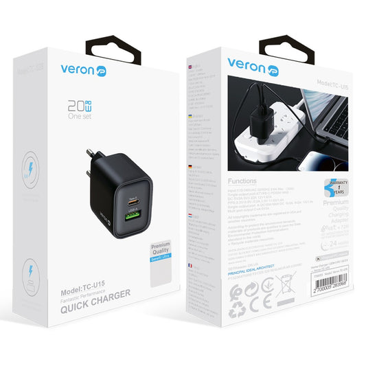 Home Charger | 20W | PD | QC3.0 - Veron TC-U15