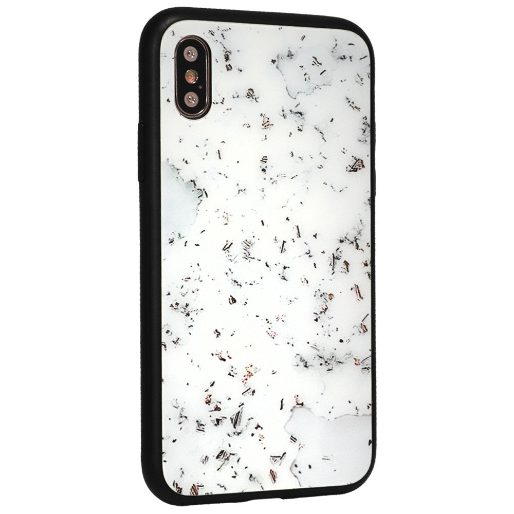 Glass with print TPU Case iPhone Xs MAX — White Mramor