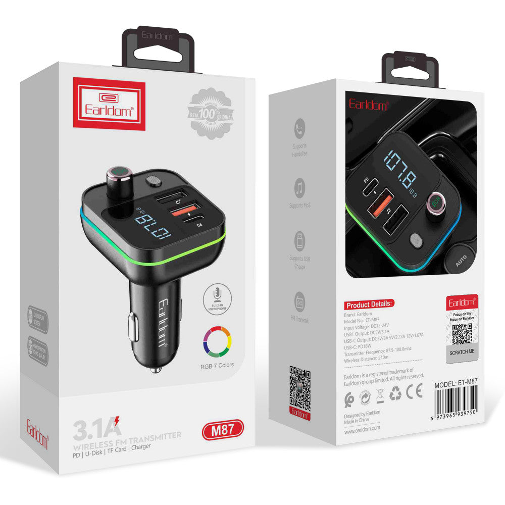 Fm Modulator MP3 | Car Charger | 3.1A | 2U | 1C - Earldom ET-M87