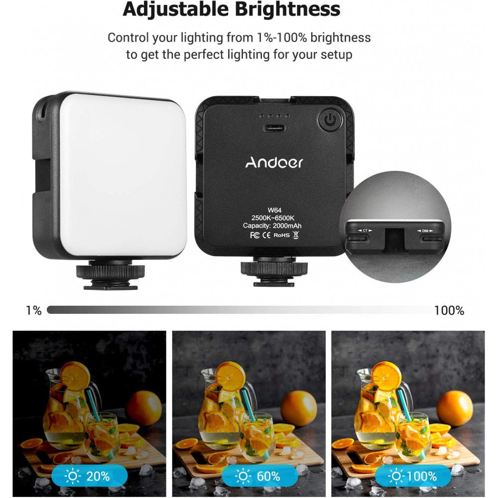 Video light lamp LED W64 6W LED 64pcs color 2500-6500K CRI 95+ Battery 2000mAh