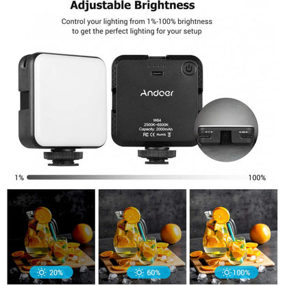 Video light lamp LED W64 6W LED 64pcs color 2500-6500K CRI 95+ Battery 2000mAh