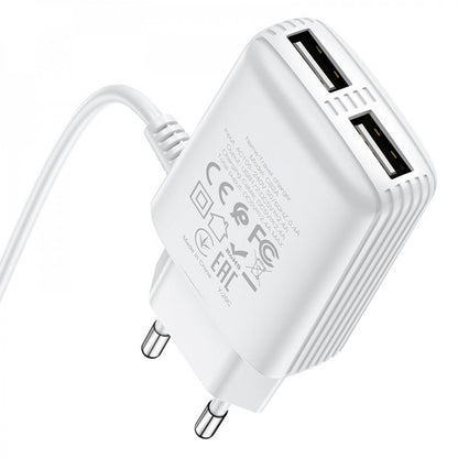 Home Charger | 2.4A | 2U | Lightning Cord (1m) – Hoco C82A – White
