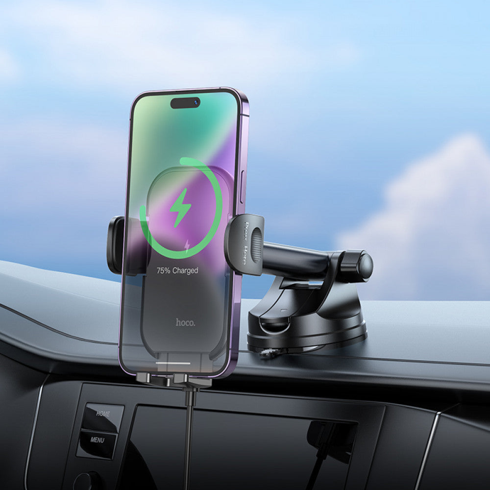 Car Holder Hoco HW5 Journey wireless fast charging (center console) — Black
