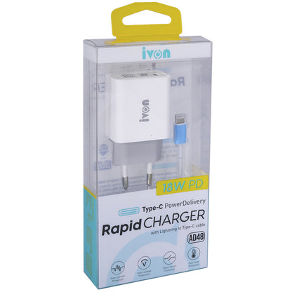 Home Charger | 18W | PD | USB C to Lightning Cable (1m) – iVon (AD-48) Rapid