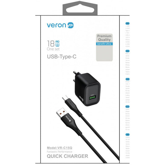 Home Charger | 18W | 1U | Micro Cable (1m) — Veron VR-C15Q
