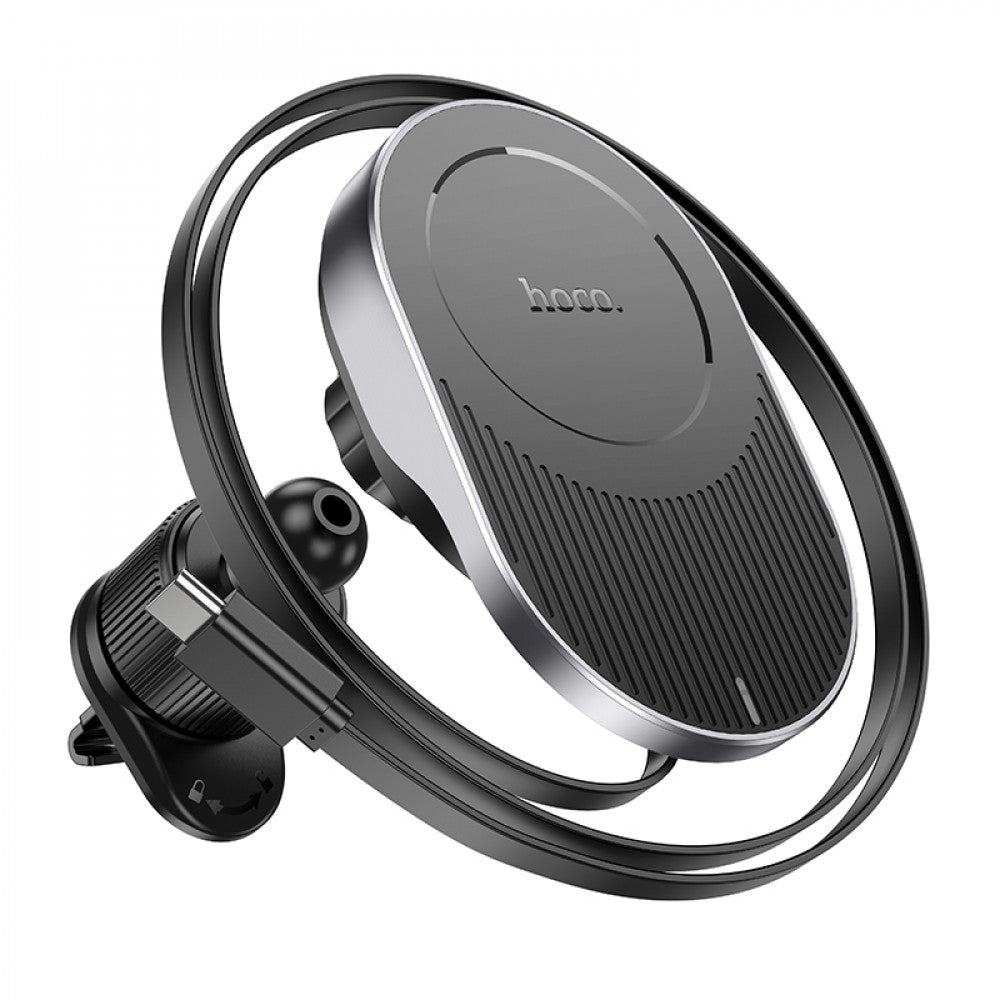 Magnetic Car Holder for Air Vent with Wireless Charging - Hoco HW12 - Black Gray