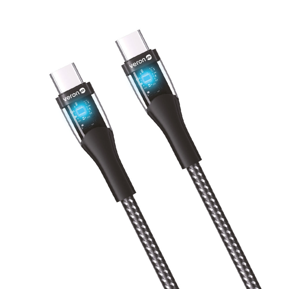 USB C to C Cable 60W PD (1.2m) Veron CC01 Nylon LED – Black