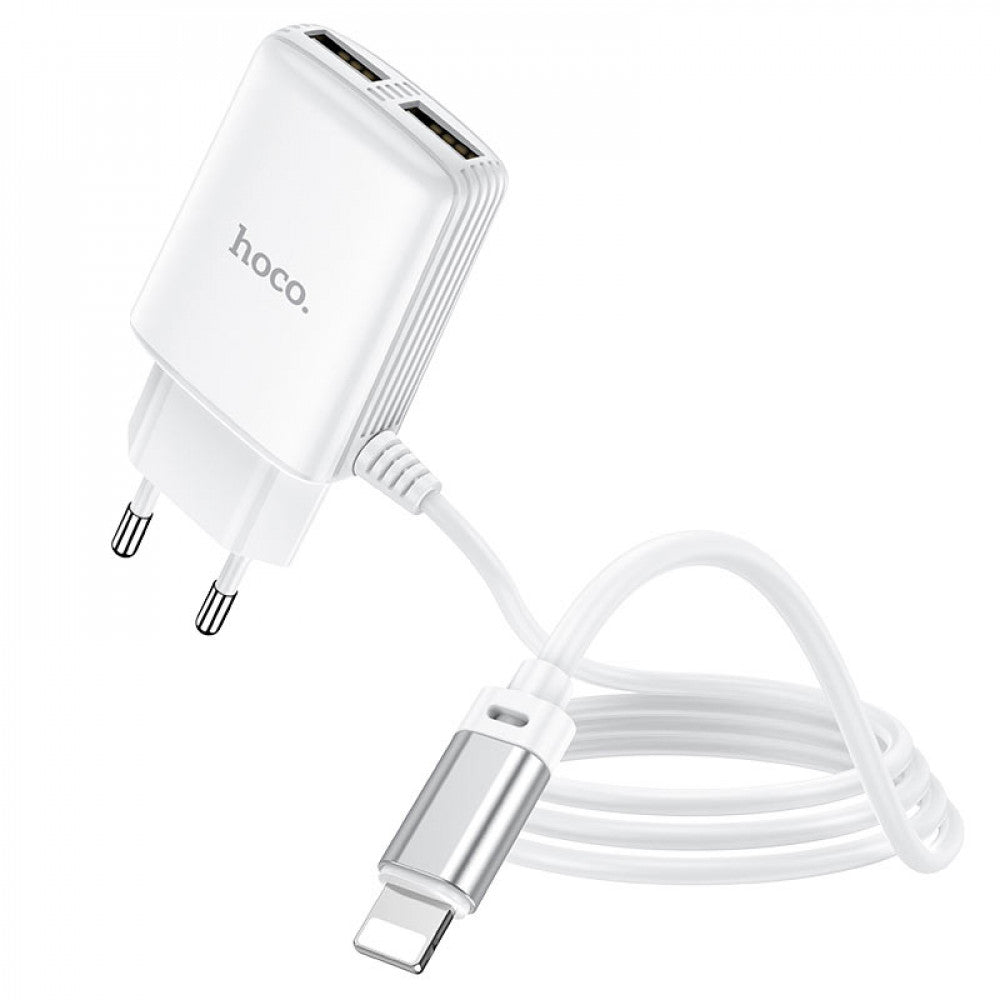 Home Charger | 2.4A | 2U | Lightning Cord (1m) – Hoco C82A – White