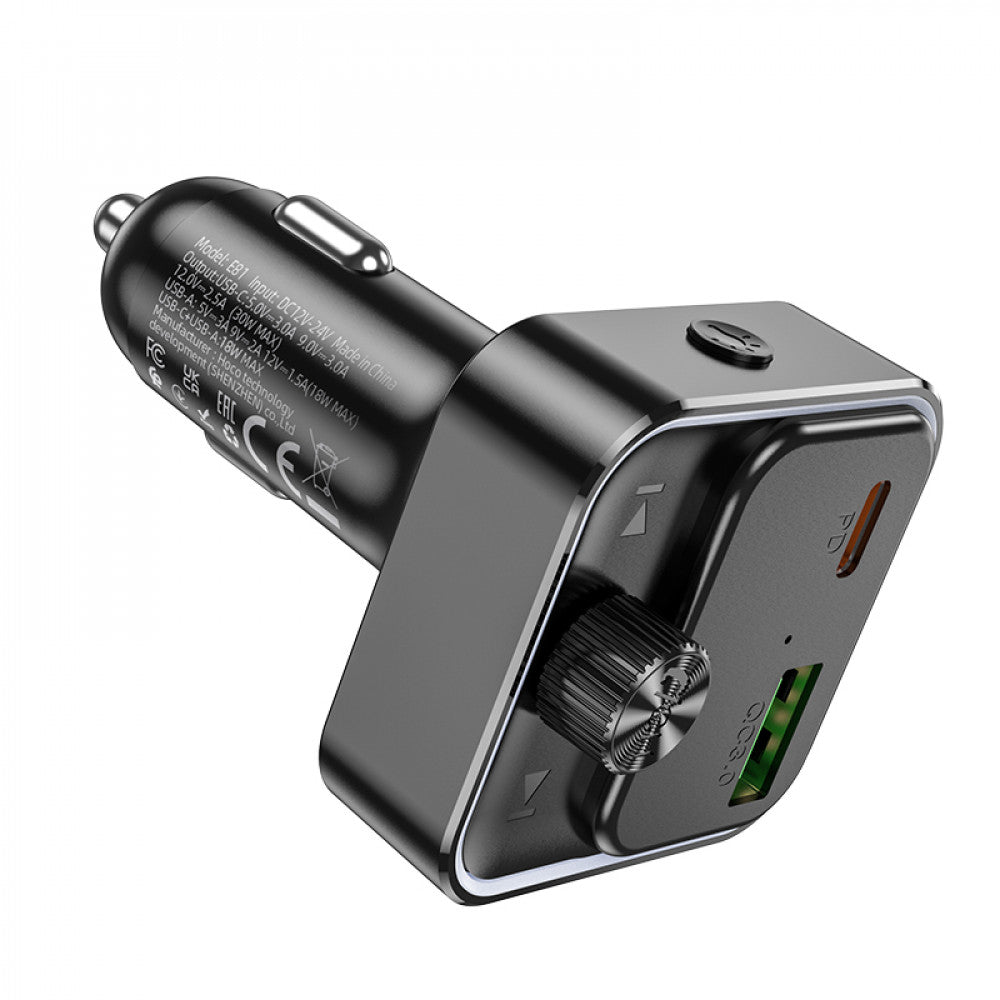 Fm Transmitter MP3 | Car Charger | 3.1A | PD | QC3.0 | 1U – Hoco E81 – Black