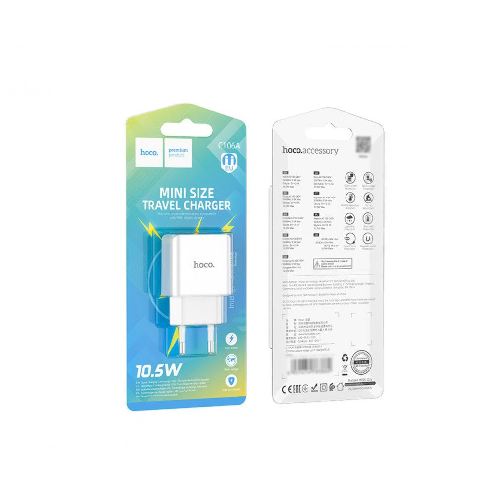 Home Charger | 2.1A | QC3.0 – Hoco C106A – White