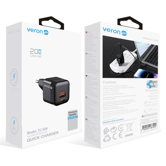 Home Charger | 20W | PD | QC3.0 - Veron TC-028