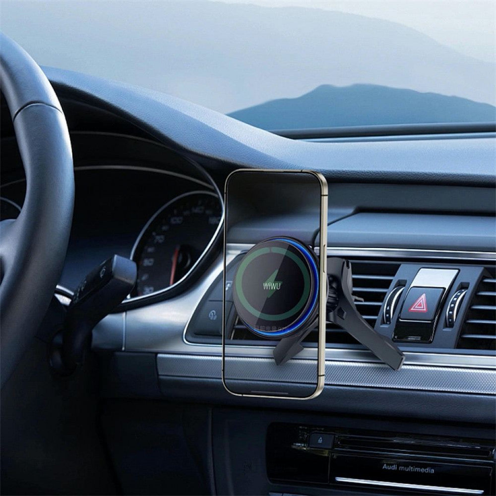 Автотримач магнітний на повітропровід з бездротовою зарядкою 15W WiWU CH317