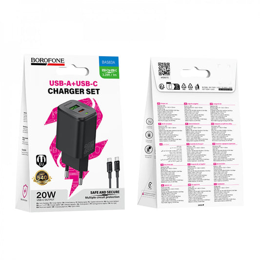 Home Charger 20W PD QC3.0 C to C Cable (1m) Borofone BAS83A — Black