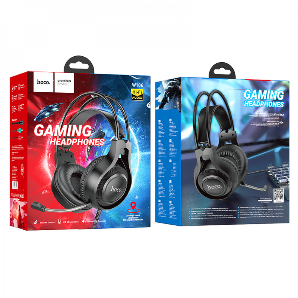 Gaming Headset 3.5mm &amp; USB Hoco W106 Tiger – Black